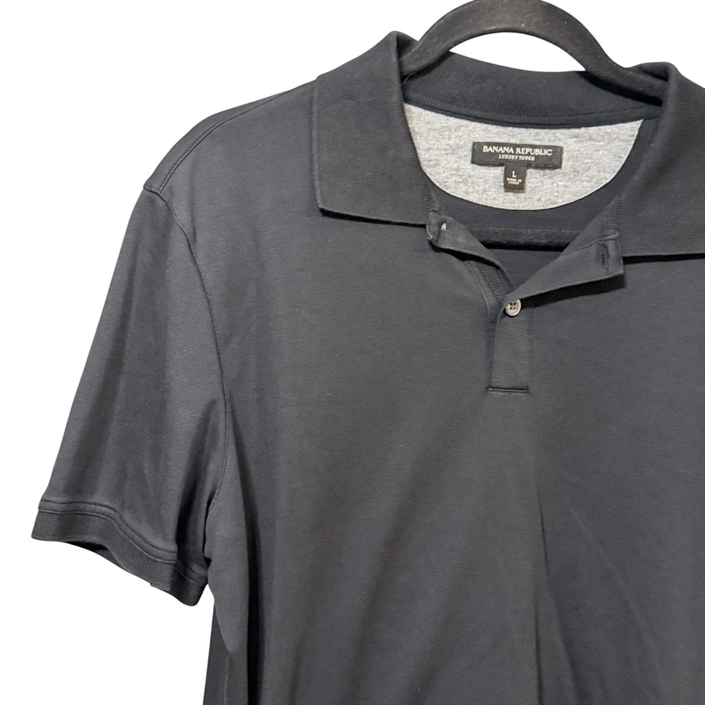 Banana Republic Luxury Touch Mens Polo Shirt Black Short Sleeve Cotton Large L